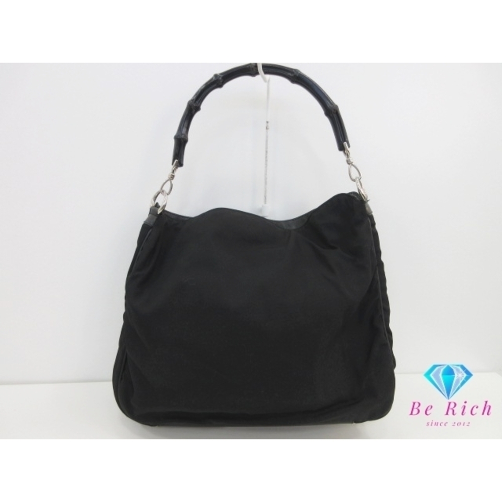 Gucci shoulder bag without strap Bamboo handle Black canvas GG
